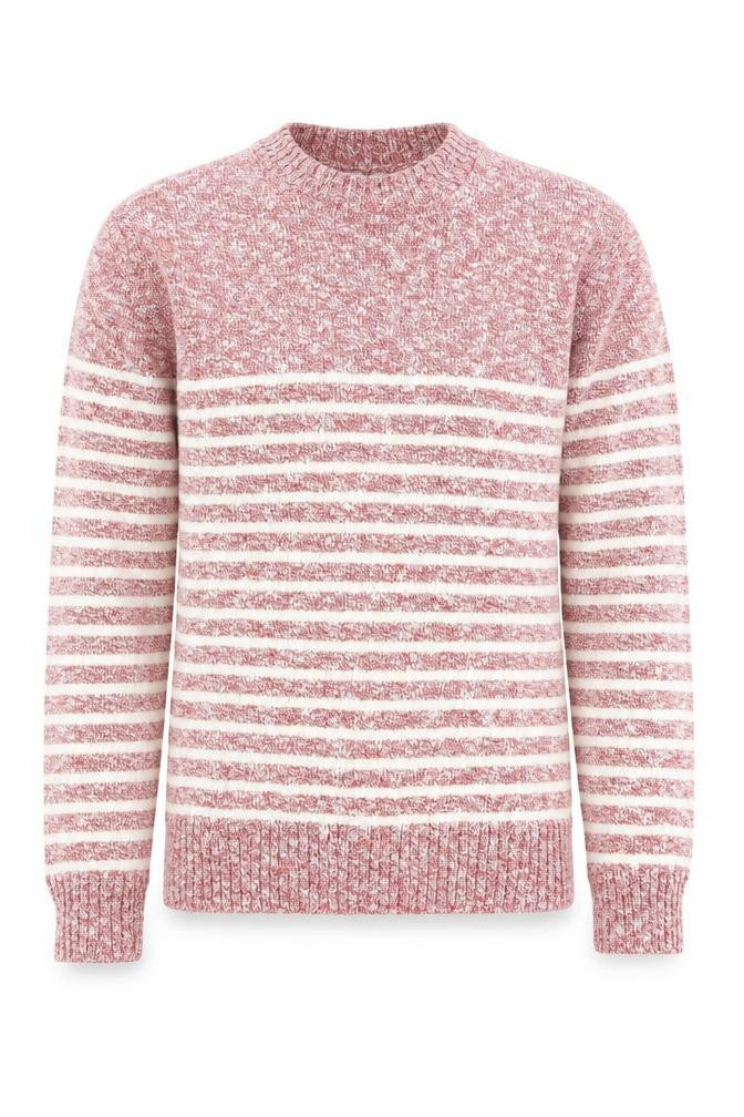 Front view of Common Sons Men's Red Striped Cotton Crew Neck Jumper, size L