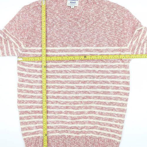 Common Sons Men's Red Striped Cotton Crew Neck Jumper Size L
