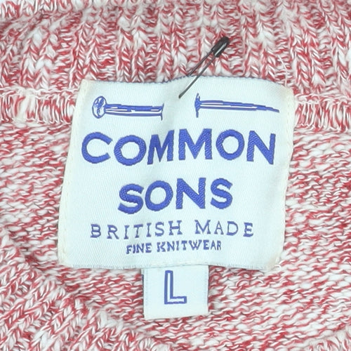 Common Sons Men's Red Striped Cotton Crew Neck Jumper Size L