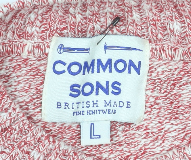 Common Sons Men's Red Striped Cotton Crew Neck Jumper Size L