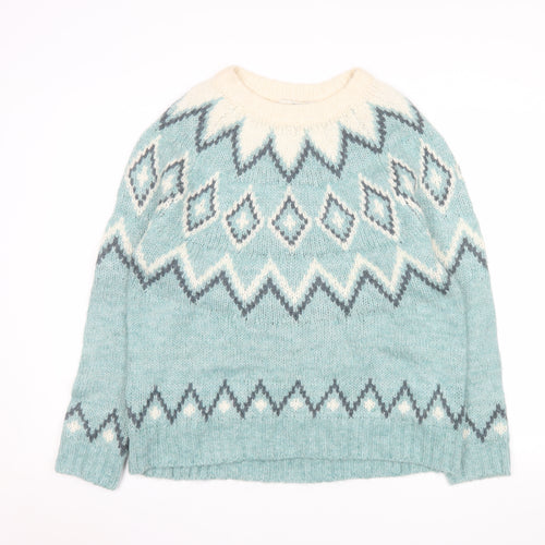 Next Women Blue Fair Isle Knit Jumper Size 14 Crew Neck