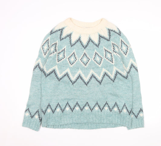 Next Women Blue Fair Isle Knit Jumper Size 14 Crew Neck