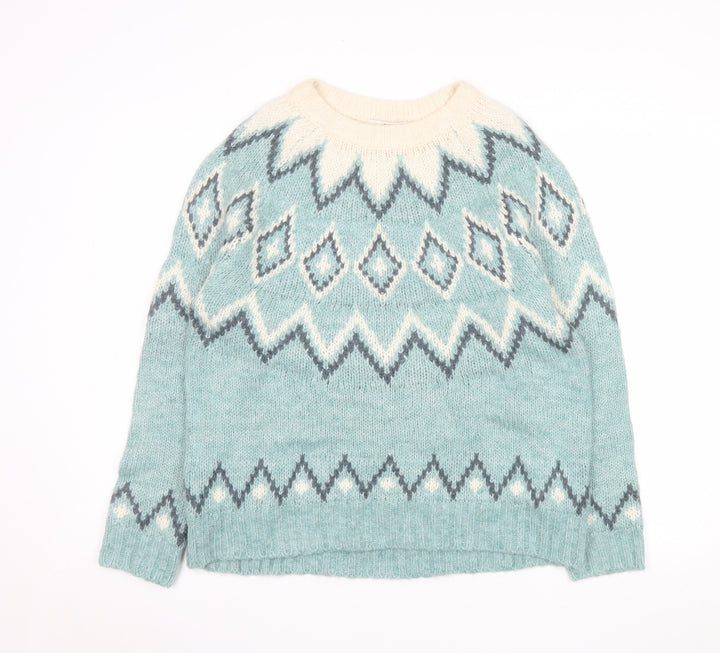 Next Women Blue Fair Isle Knit Jumper Size 14 Crew Neck