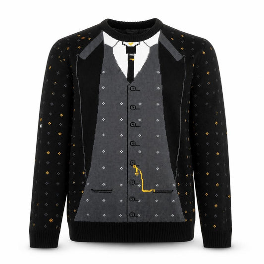 Front view of Notjust Men's Black XL Pullover Christmas Suit Graphic Jumper