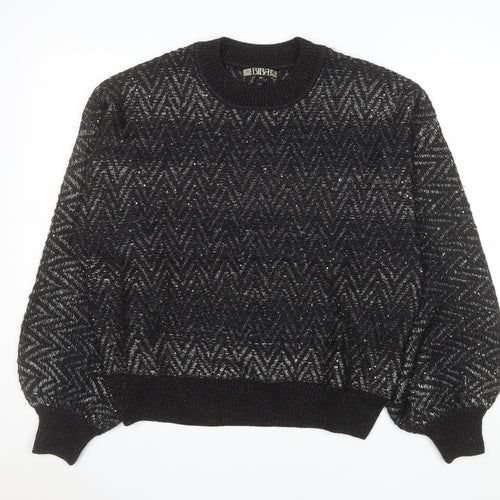 Biba Womens Black Metallic Knit Crew Neck Pullover Jumper Size M