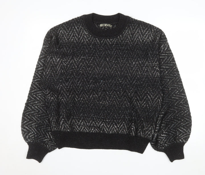 Biba Womens Black Metallic Knit Crew Neck Pullover Jumper Size M