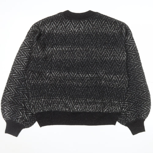 Biba Womens Black Metallic Knit Crew Neck Pullover Jumper Size M