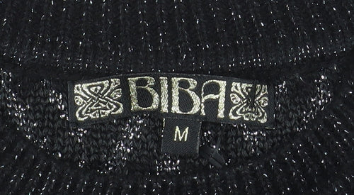 Biba Womens Black Metallic Knit Crew Neck Pullover Jumper Size M