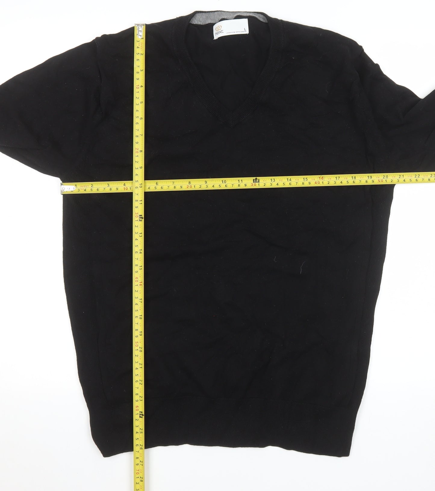 Next Men's Black L V-Neck Cotton Jumper Casual Knitwear
