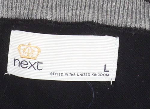 Next Men's Black L V-Neck Cotton Jumper Casual Knitwear