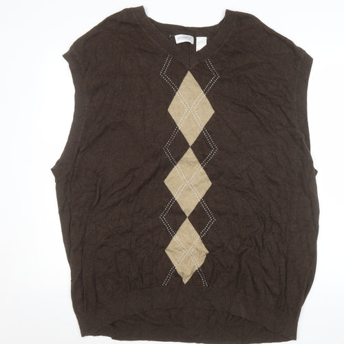 Concepts by Claiborne Men's Brown Argyle Cotton 3XL Vest Jumper