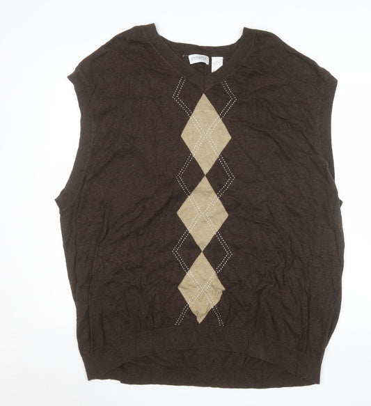 Concepts by Claiborne Men's Brown Argyle Cotton 3XL Vest Jumper