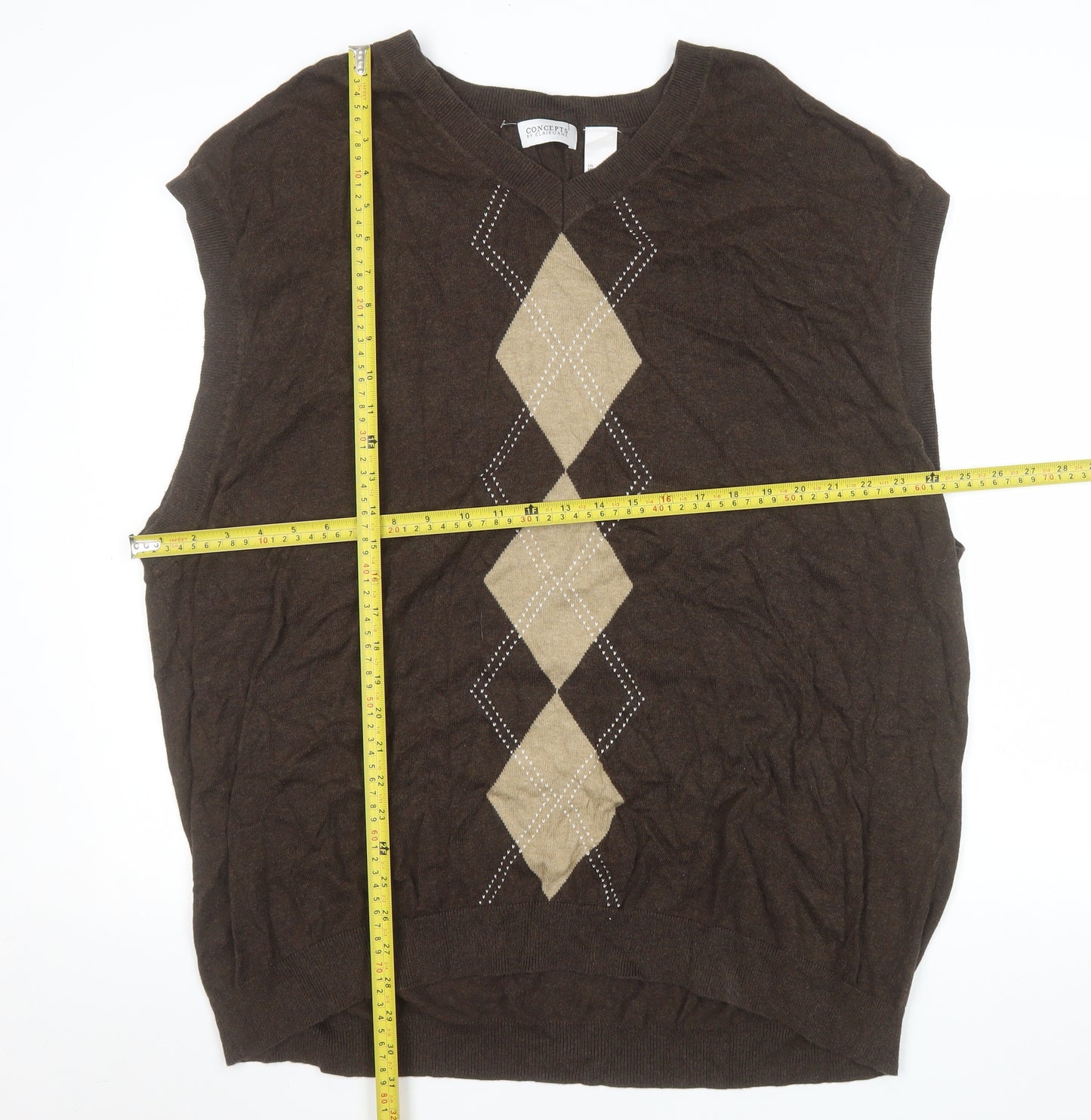 Concepts by Claiborne Men's Brown Argyle Cotton 3XL Vest Jumper