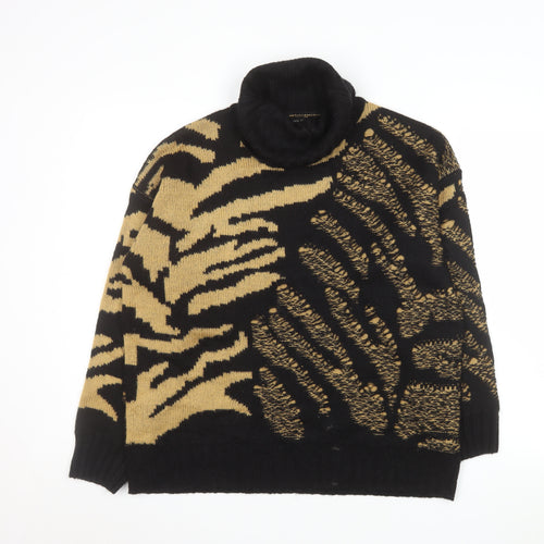 Roman Women’s Black Animal Print Roll Neck Pullover Jumper Size 14