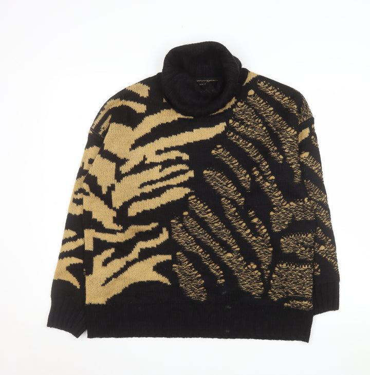Roman Women’s Black Animal Print Roll Neck Pullover Jumper Size 14