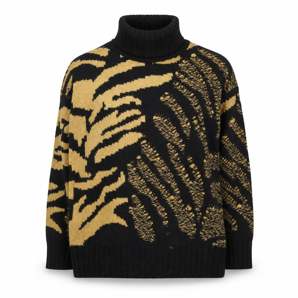Roman Women’s Black Animal Print Roll Neck Pullover Jumper Size 14