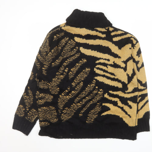 Roman Women’s Black Animal Print Roll Neck Pullover Jumper Size 14