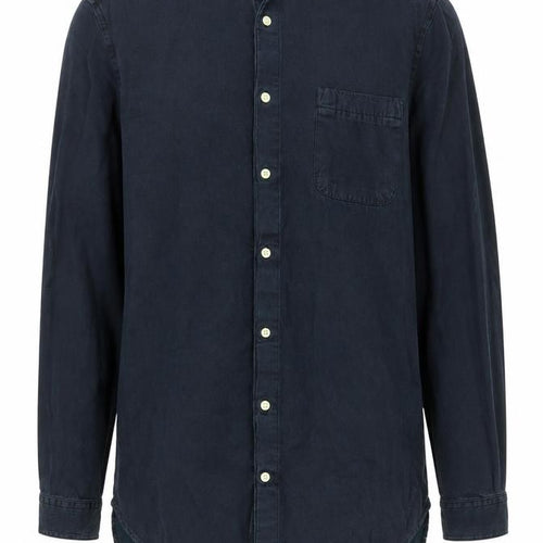 ASOS Men Blue Cotton Band Collar Long Sleeve Button-Up Shirt XL
