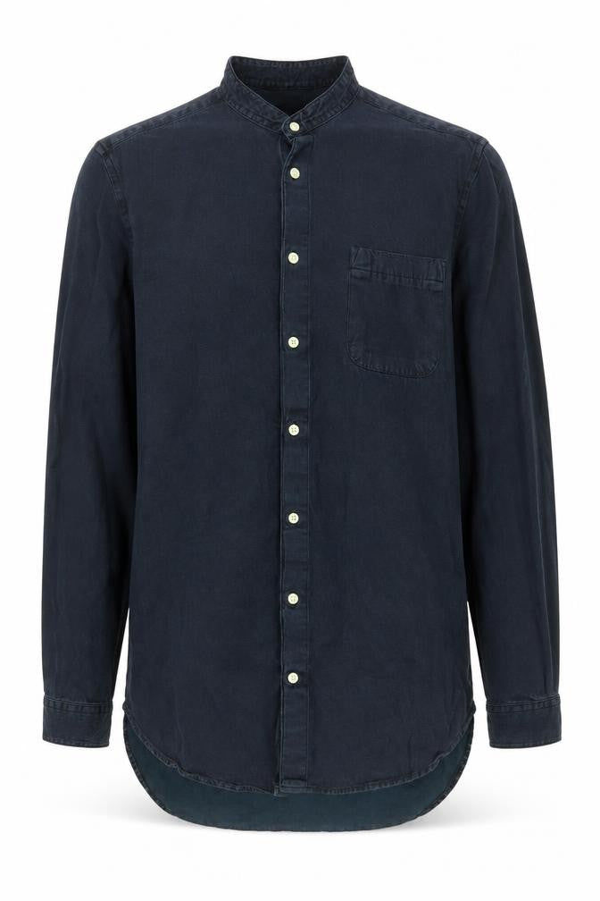 ASOS Men Blue Cotton Band Collar Long Sleeve Button-Up Shirt XL