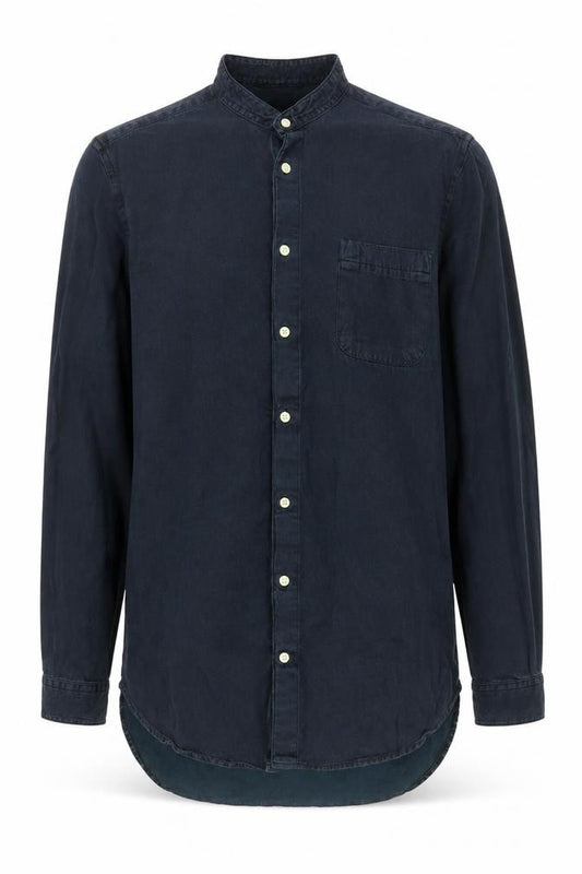 Front view of ASOS Men Blue Cotton Band Collar Long Sleeve Button-Up Shirt XL