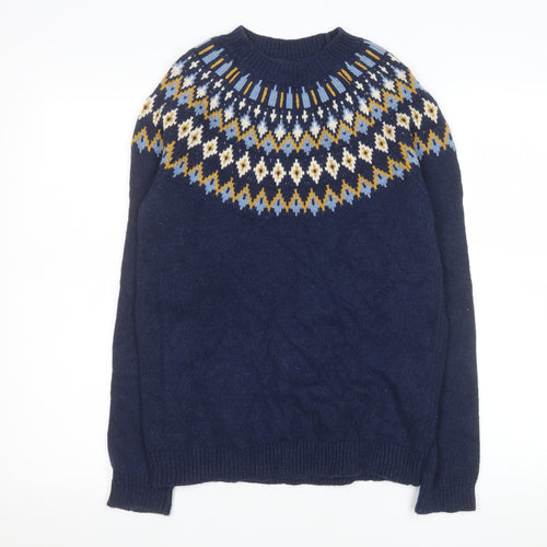 Fat Face Women's Navy Fair Isle Crew Neck Jumper UK 8 Wool Cotton Blend