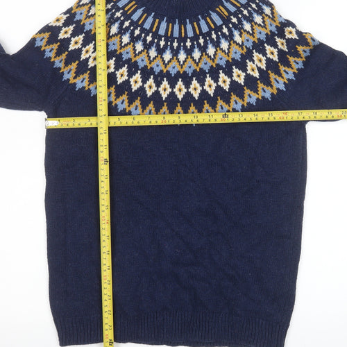Fat Face Women's Navy Fair Isle Crew Neck Jumper UK 8 Wool Cotton Blend