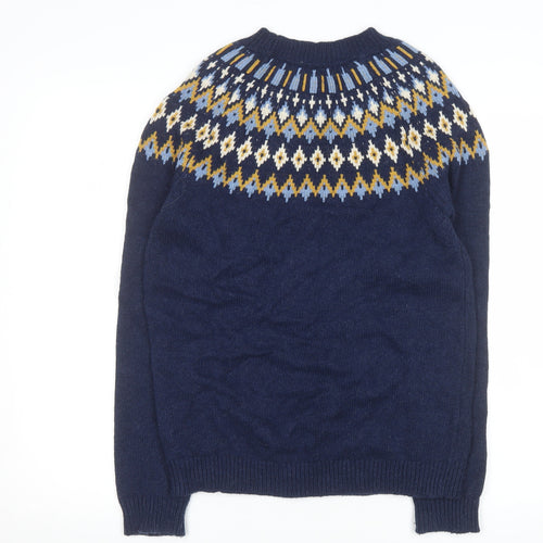 Fat Face Women's Navy Fair Isle Crew Neck Jumper UK 8 Wool Cotton Blend
