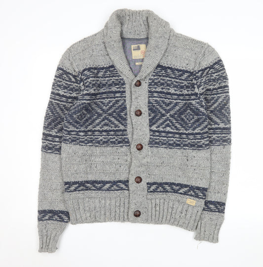 Marks and Spencer Men Grey Fair Isle Wool Blend Button Lounge Cardigan M