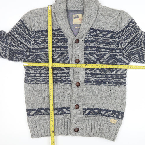Marks and Spencer Men Grey Fair Isle Wool Blend Button Lounge Cardigan M