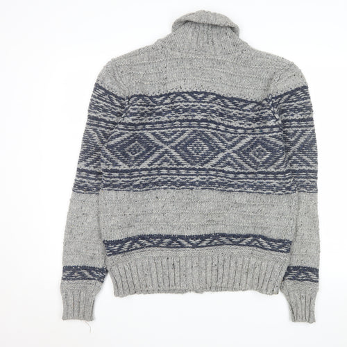 Marks and Spencer Men Grey Fair Isle Wool Blend Button Lounge Cardigan M