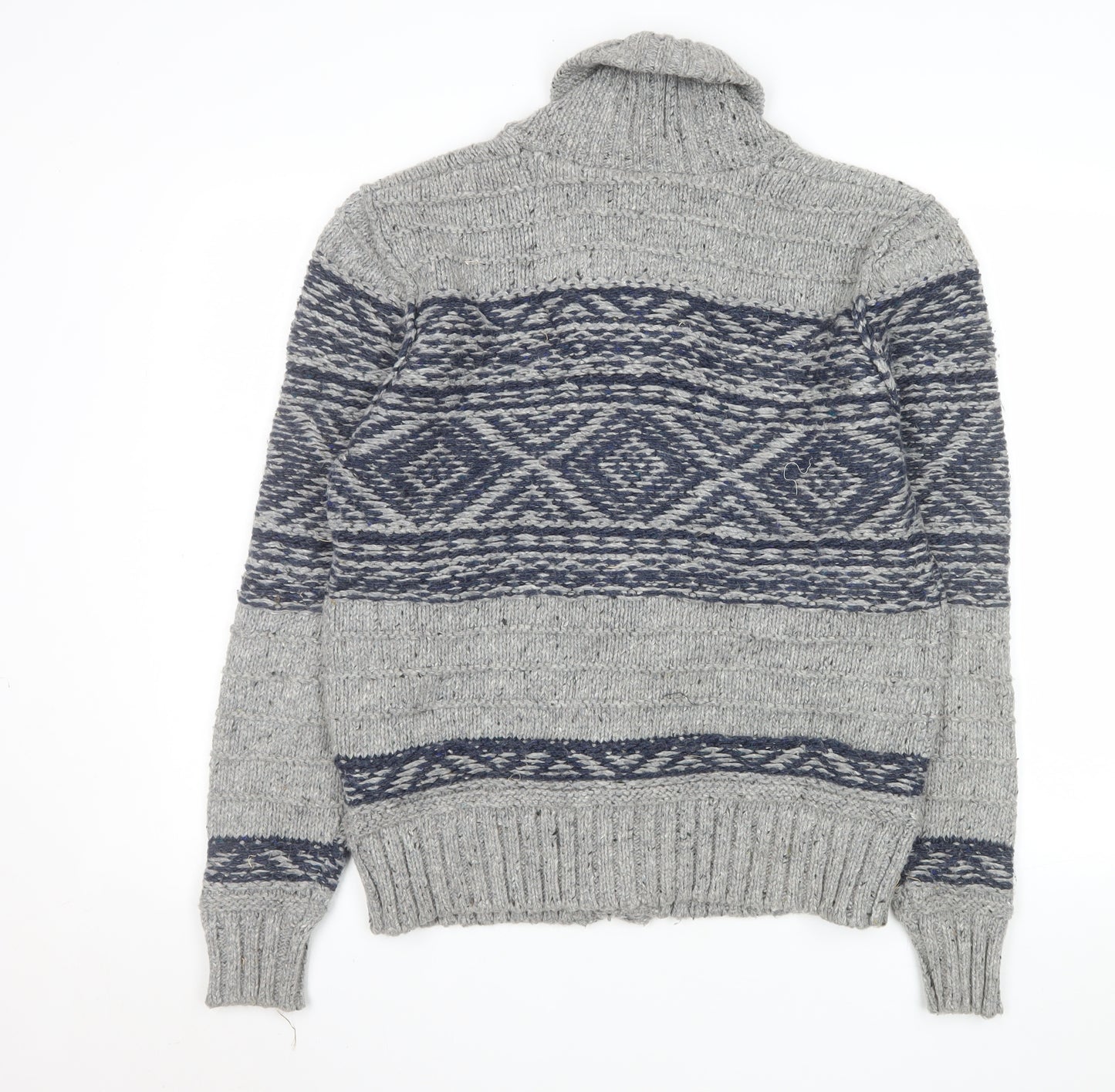 Marks and Spencer Men Grey Fair Isle Wool Blend Button Lounge Cardigan M