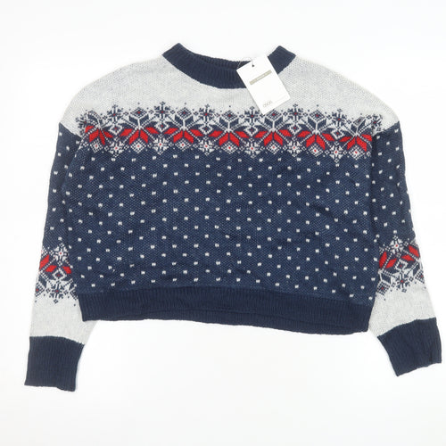 ASOS Womens Blue Fair Isle Knit Jumper UK 10 Crew Neck Winter