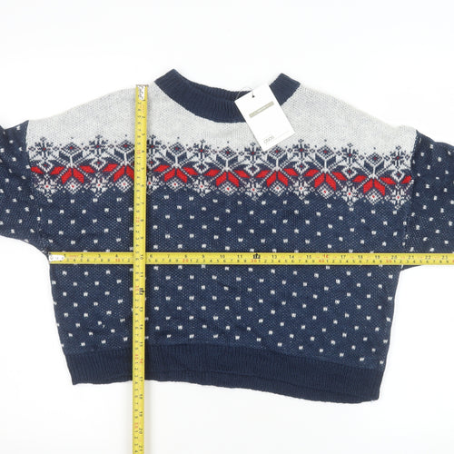 ASOS Womens Blue Fair Isle Knit Jumper UK 10 Crew Neck Winter