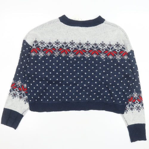 ASOS Womens Blue Fair Isle Knit Jumper UK 10 Crew Neck Winter