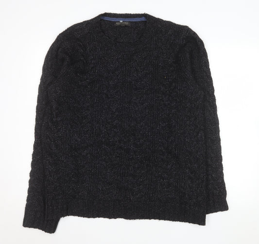 Banana Republic Men's Black XL Cable-Knit Cotton Wool Jumper