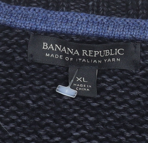 Banana Republic Men's Black XL Cable-Knit Cotton Wool Jumper