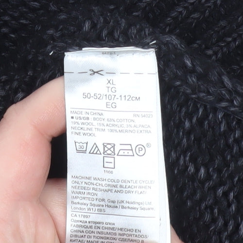 Banana Republic Men's Black XL Cable-Knit Cotton Wool Jumper