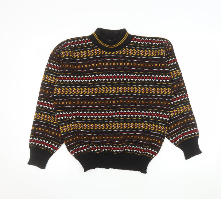 QS Womens Black Fair Isle Acrylic Jumper Size 16-18
