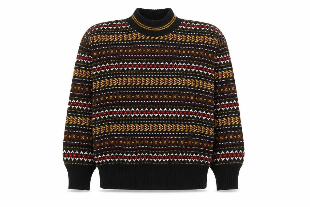 Front view of QS women’s black fair isle acrylic jumper, size UK 16-18