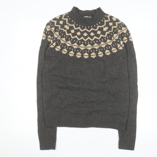 Fashion Union Women’s Grey Fair Isle High Neck Tall Jumper Size 8