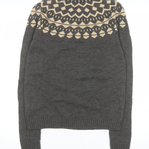 Fashion Union Women’s Grey Fair Isle High Neck Tall Jumper Size 8