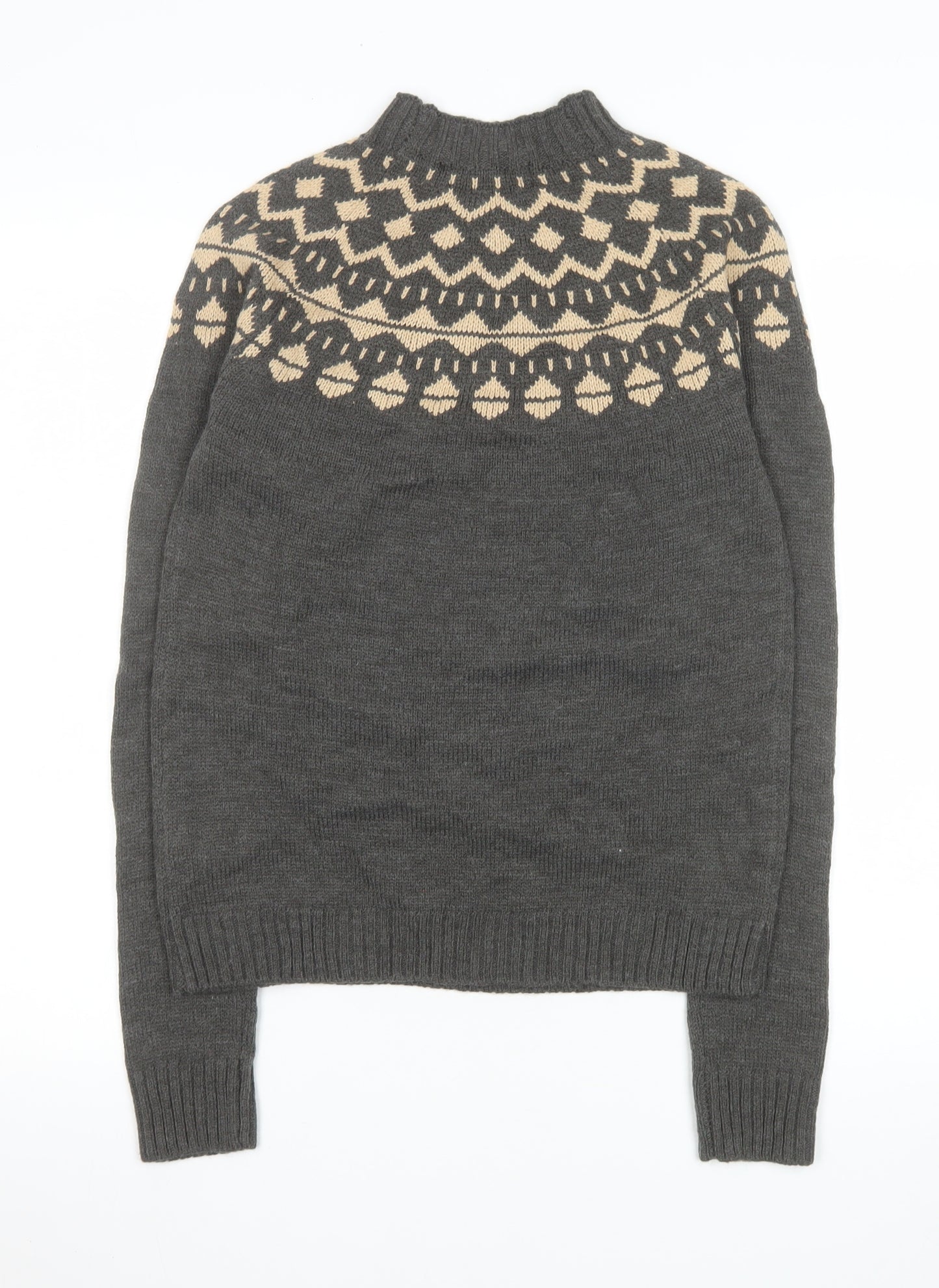 Fashion Union Women’s Grey Fair Isle High Neck Tall Jumper Size 8