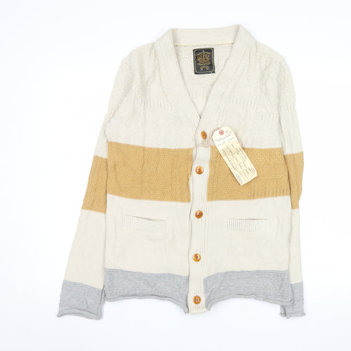 Gypsy & Sons Men’s Beige Cable-Knit Cotton Cardigan Large