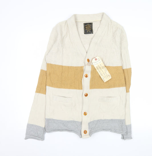 Gypsy & Sons Men’s Beige Cable-Knit Cotton Cardigan Large