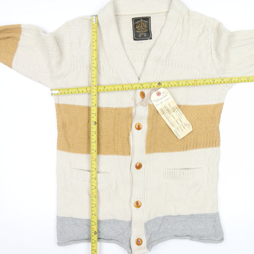 Gypsy & Sons Men’s Beige Cable-Knit Cotton Cardigan Large