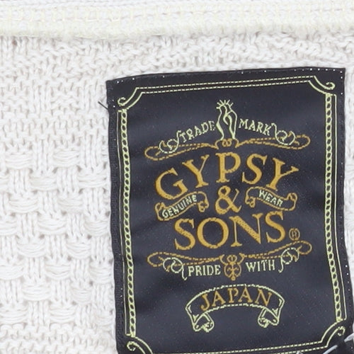 Gypsy & Sons Men’s Beige Cable-Knit Cotton Cardigan Large