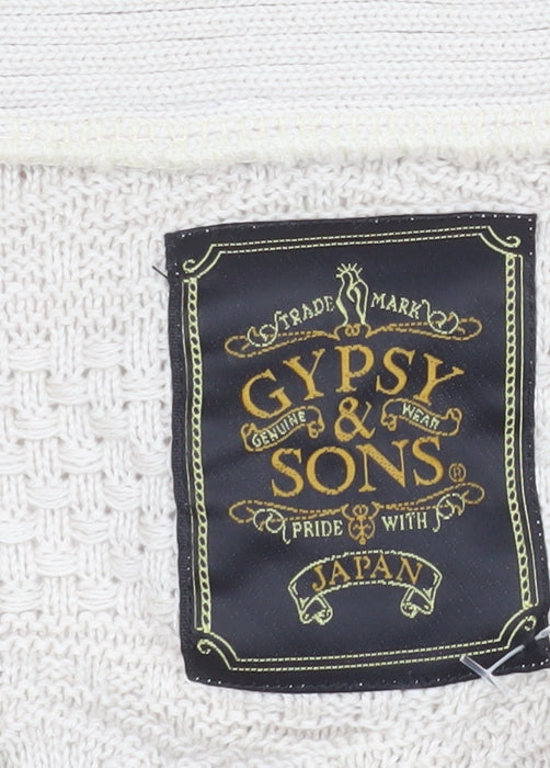 Gypsy & Sons Men’s Beige Cable-Knit Cotton Cardigan Large