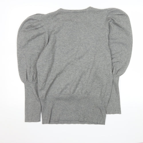 Quiz Womens Grey Sequin Puff Sleeve Pullover Jumper Size L