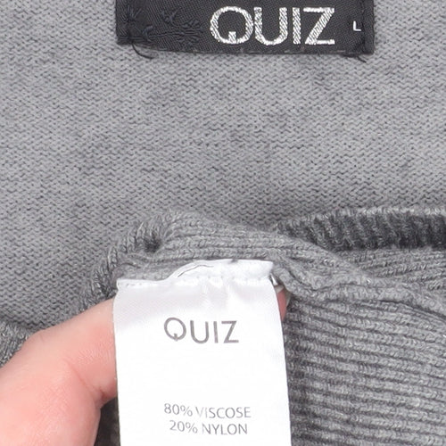Quiz Womens Grey Sequin Puff Sleeve Pullover Jumper Size L