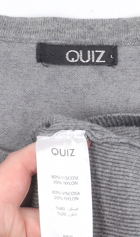 Quiz Womens Grey Sequin Puff Sleeve Pullover Jumper Size L